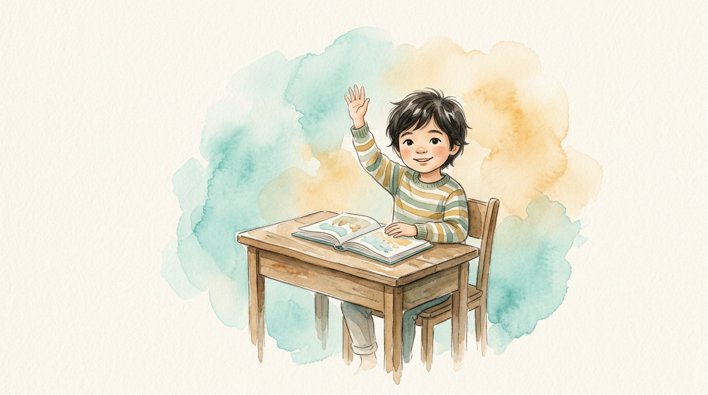 Criança de seis anos expressando dúvida durante atividade escolar com psicopedagoga.